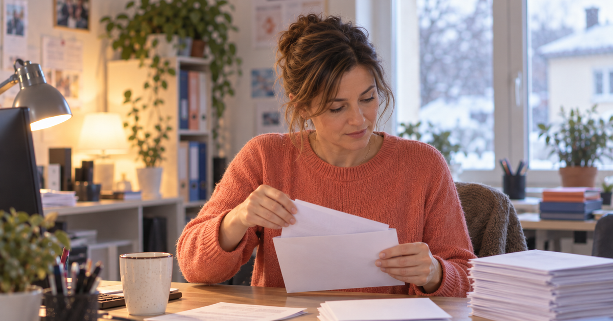 Attestation fiscale annuelle : une assistante d'agence prépare l'envoi des attestations aux clients avant le 31 mars