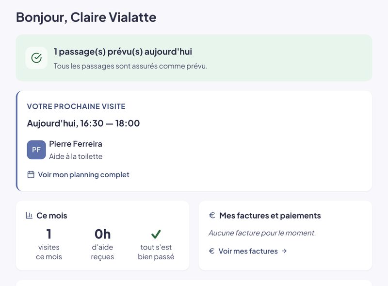 Accueil du portail famille d'Alma : passages du jour et prochaine visite